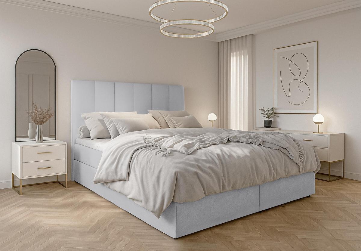 BOXBETT MEREA 160x200 cm mit Bettkasten und Matratze - Grau + TOPPER - Schwarz/Grau, Holz/Holzwerkstoff (160/200cm) - AX Living