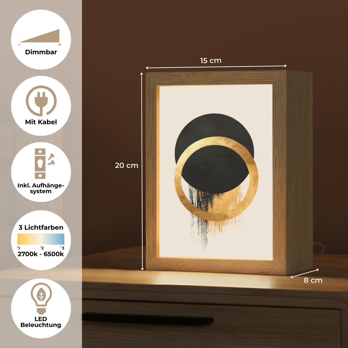WANDLEUCHTE Abstraktes Design - Schwarzer Kreis - Farbflecken 15x20 cm - Creme, Holzwerkstoff (15/20/8cm) - OnlyWow