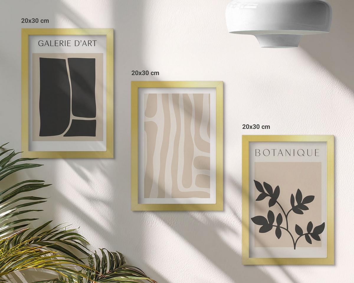 BILDER SET 3er Set - 20x30 cm Goldrahmen - Abstrakte Pflanzenformen - Goldfarben, Kunststoff (20/30cm) - TULUP