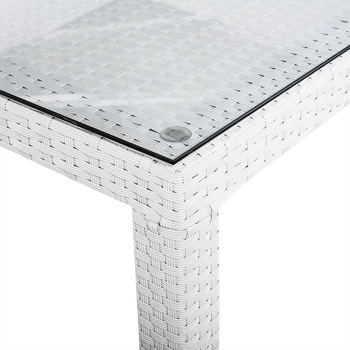 GARTENTISCH Rattan weiß Glasplatte 220/100 cm Italy - Weiß, Kunststoff (220/100/74cm) - Beliani