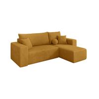 ECKSOFA mit Schlaffunktion Ottomane Rechts SENO-L 249x139x85 Senfgelb Cord - Dunkelgelb/Schwarz, Holzwerkstoff/Kunststoff (249/139cm) - ALTDECOR