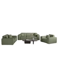 SOFASET Celes Premium 3-2-1 Stoff Scala - Jadegrün, Holzwerkstoff/Textil (225/73/88cm) - Fun Möbel