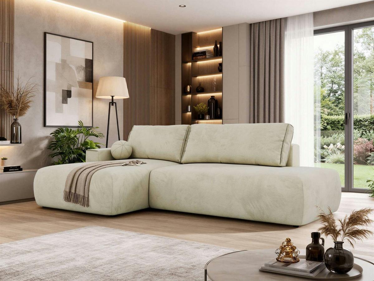 ECKSOFA TAREN L Beige Velvet - Links - Beige/Schwarz, Kunststoff/Textil - MKS
