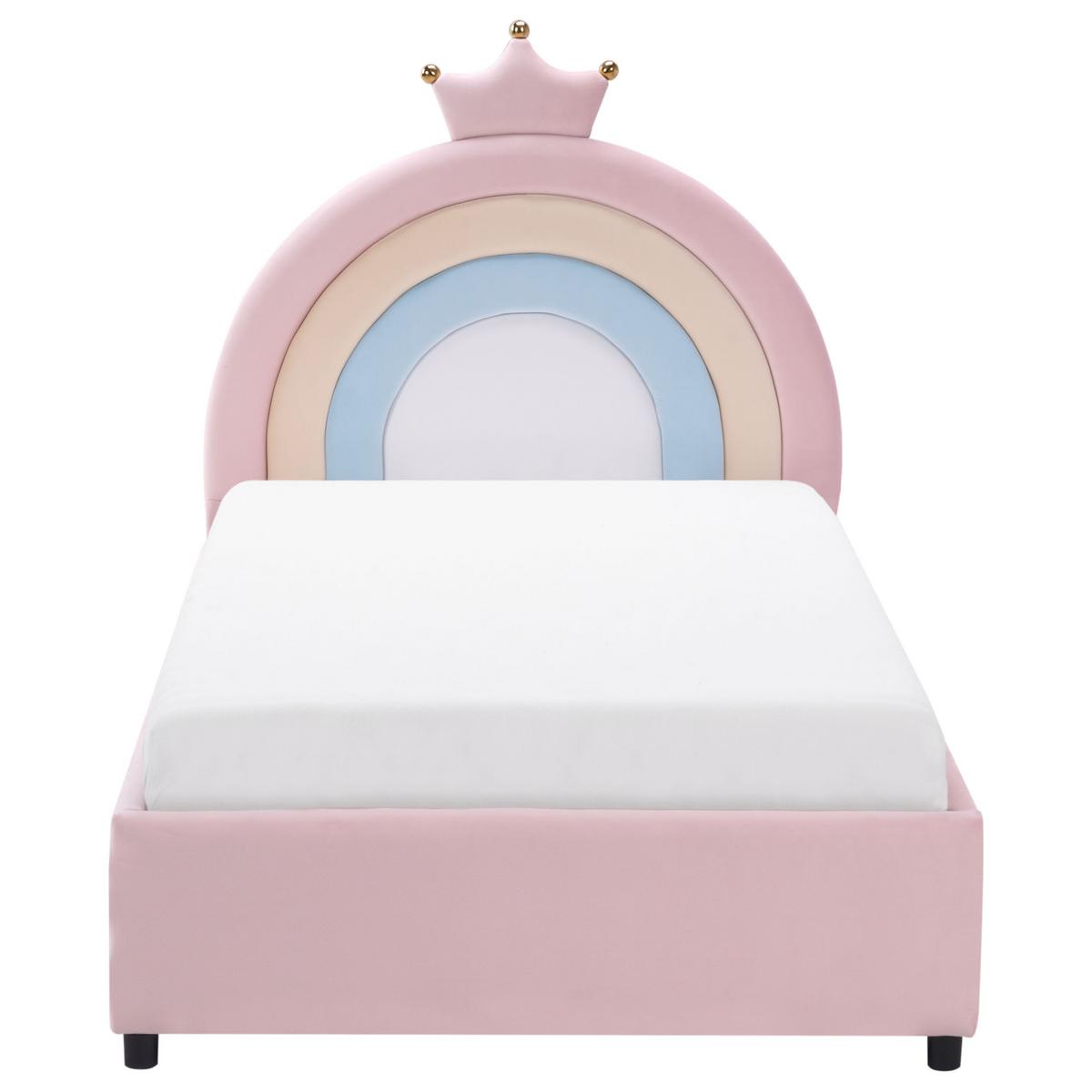 KINDERBETT mit Stauraum 90/200 Samtstoff Rosa Grisetot - Pink, Textil (90/200cm) - Beliani