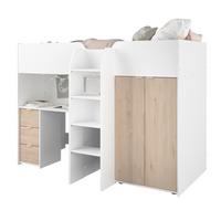 HOCHBETT mit Kleiderschrank und Schreibtisch Bett 90 x 200 cm - Eichefarben/Silberfarben, Holz/Holzwerkstoff (90/200cm) - Parisot Meuble