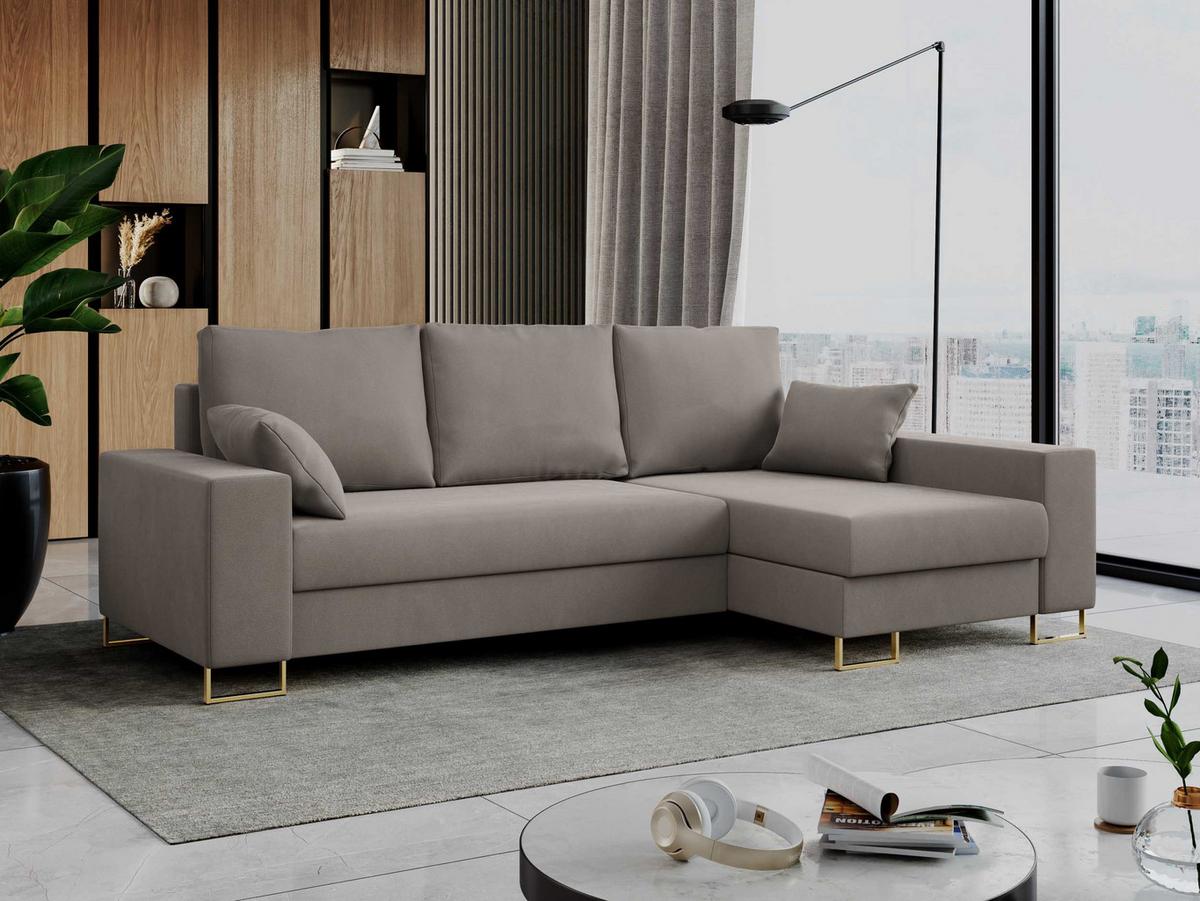 ECKSOFA Dorian Velvet Hellbraun - Hellbraun/Goldfarben, Textil/Metall (242/138cm) - MKS