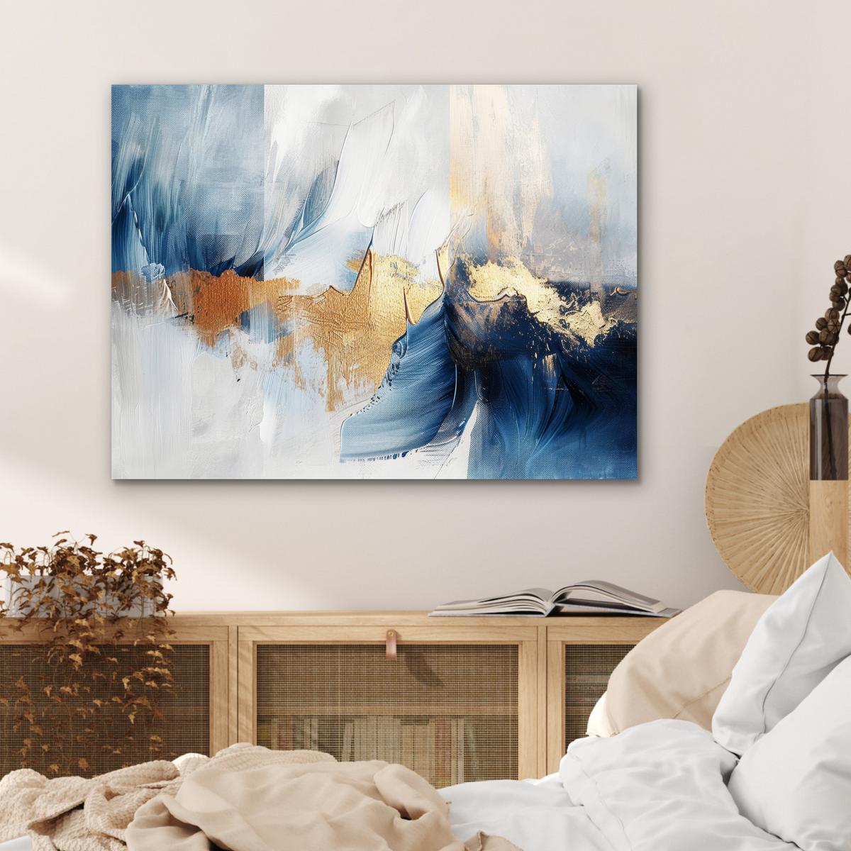 METALLBILD Gold - Blau - Aquarell - Kunst - Modern 80x60 cm - Hellblau, Metall (80/60cm) - MuchoWow