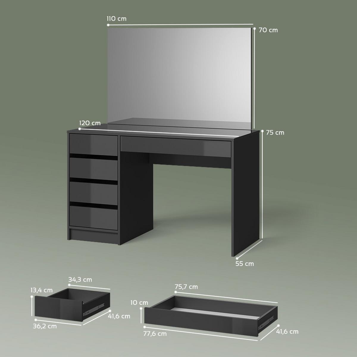 SCHMINKTISCH Imola Anthrazit 120 cm - Anthrazit, Holzwerkstoff (120/75/55cm) - Livinity®
