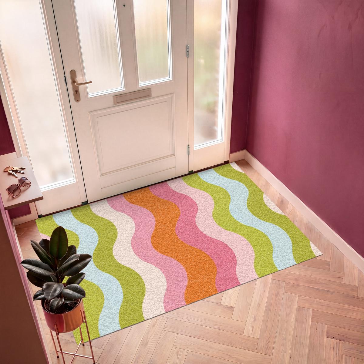 FUSSMATTE Bahnen - Wellen - Bunt - Vertikal Fußabtreter 180x120 cm - Multicolor, Kunststoff (180/0.4cm) - MuchoWow