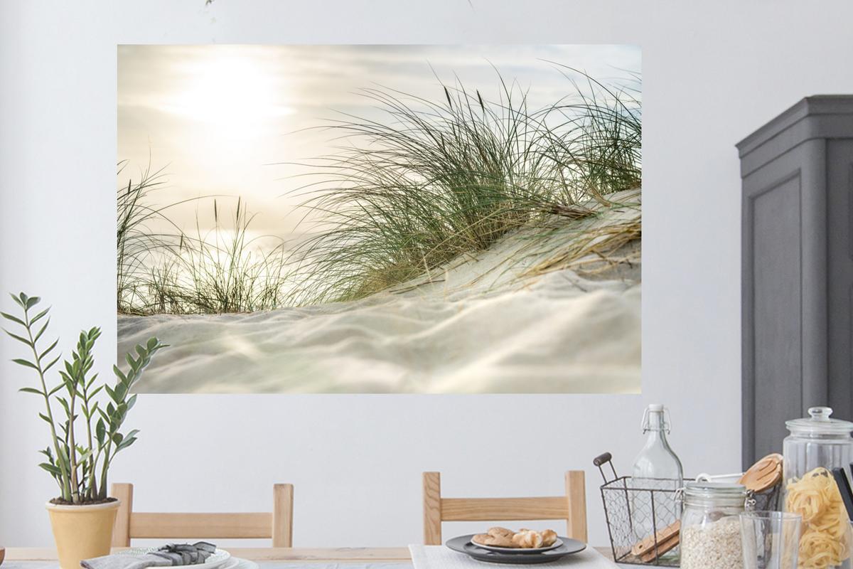 WANDTATTOO Dünen mit Strandhafer in der Sonne des Nationalparks Schleswig-Holsteinisches Wattenmeer Wandsticker 120x80 cm - Creme, Kunststoff (120/80/0.1cm) - MuchoWow