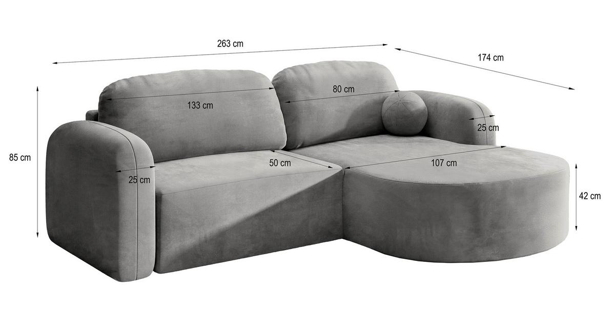 ECKSOFA AMILIA M R-S Gelb Velours-Stoff mit Schlaffunktion - Gelb, Holz (263/174cm) - MASSENO
