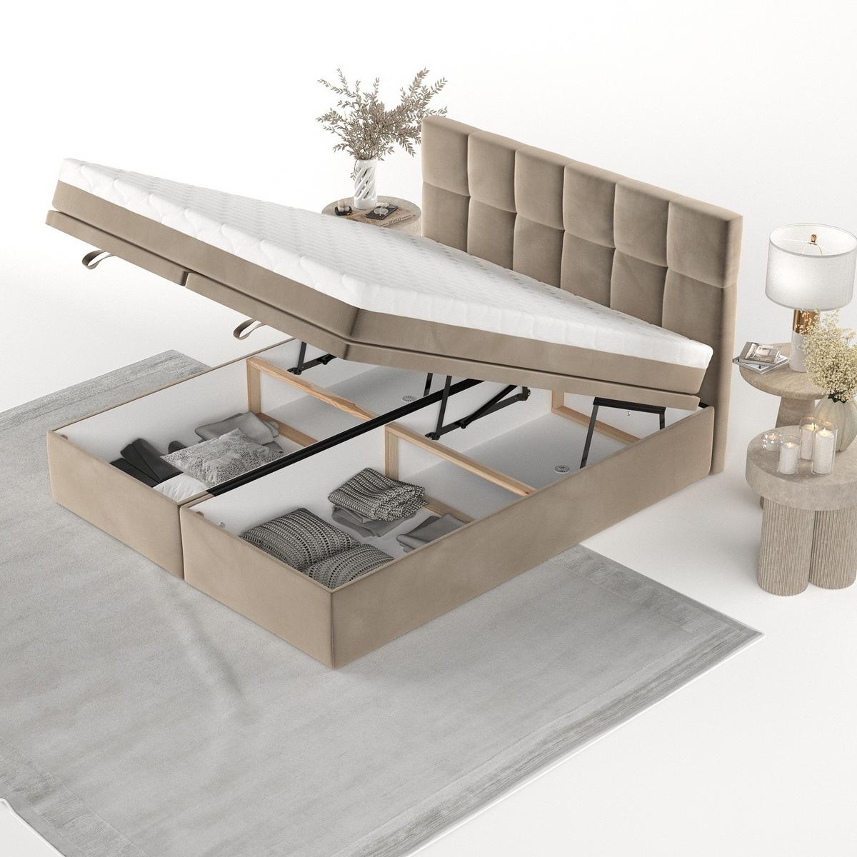 BOXBETT Elano 200/200 cm Taupe im Paros Stoff - Taupe/Schwarz, Holz/Holzwerkstoff (200/200cm) - AltaBeds