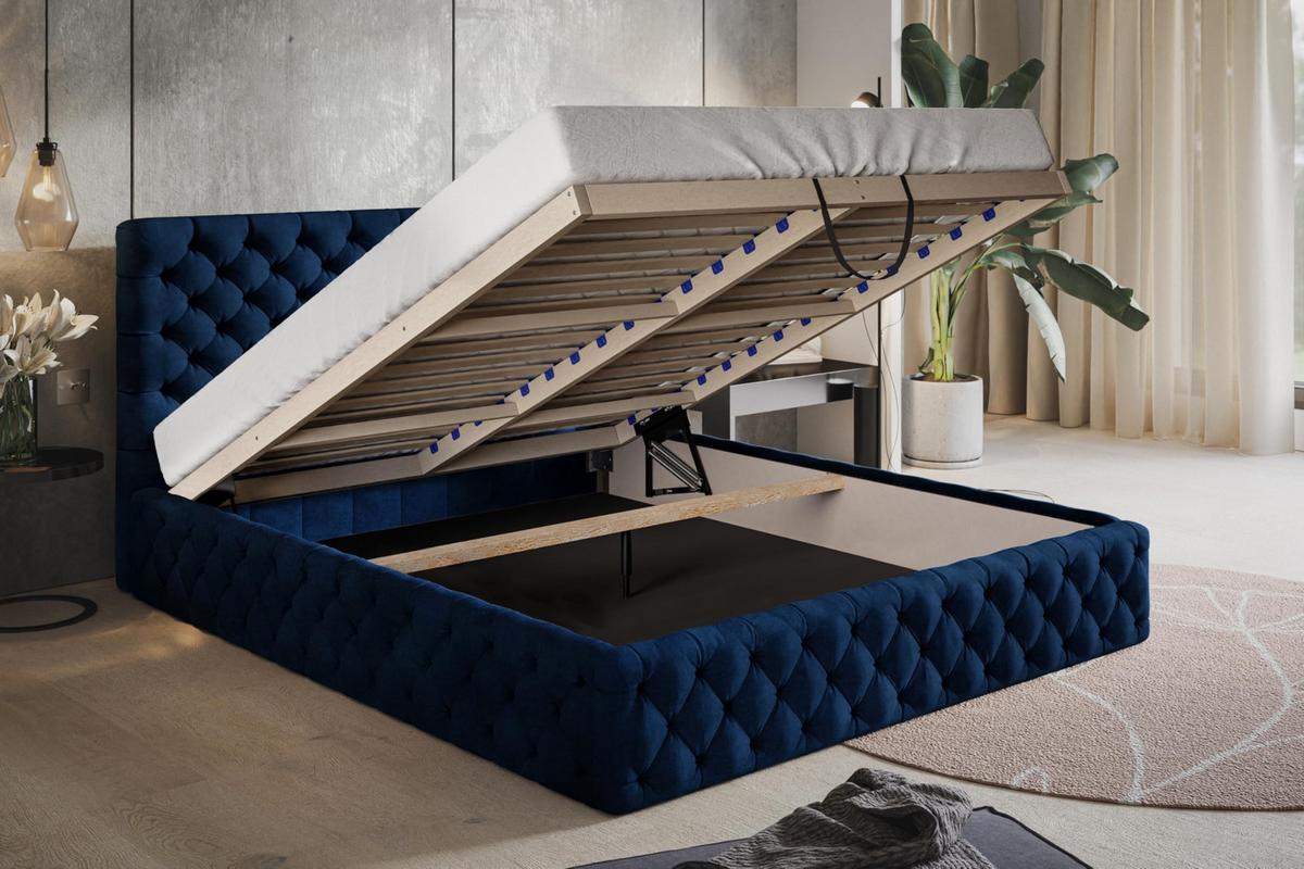 BETT 160x200 - Polsterbett mit Bettkasten und Holzrahmen - Elegant Betten - Glatter Kronos-Stoff - Kollektion Miami, Blau - Blau, Holz/Kunststoff (160/200cm) - Alpi-Möbel