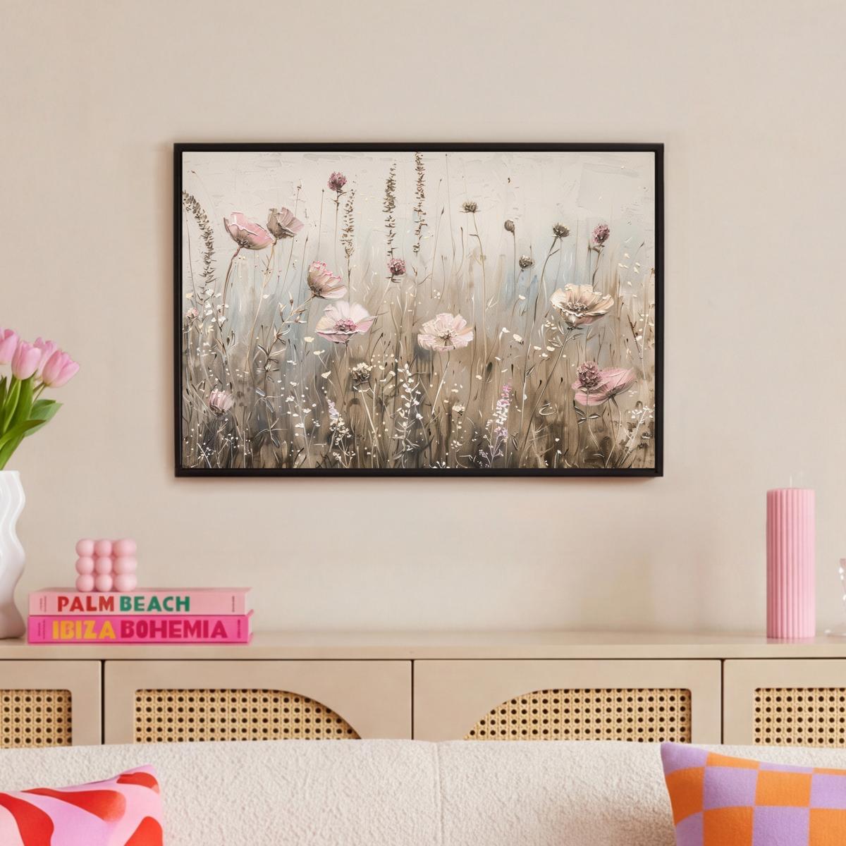 LEINWAND Bilder mit Rahmen - Blumen - Rosa - Modern - Beige - 60x40 - Beige, Textil (60/40cm) - MuchoWow