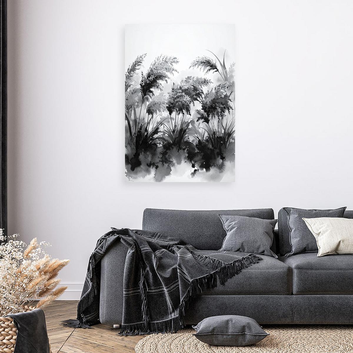 LEINWANDBILD Pampasgras Schwarz-Weiß 40x60cm - Schwarz, Textil (40/60cm) - Feeby