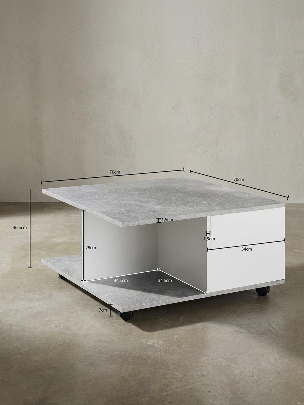 COUCHTISCH mit Rollen, Melaminharzbeschichtung und 2 Schubladen, Grau 70x70x36 cm - Grau, Holz (70/70/36cm) - KADIMA DESIGN