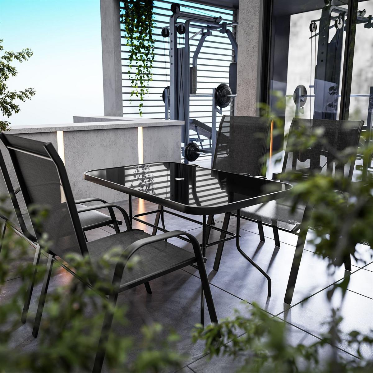 DINING LOUNGESET TERRA Gartenmöbelset aus Polyrattan - Schwarz, Textil - Lookway