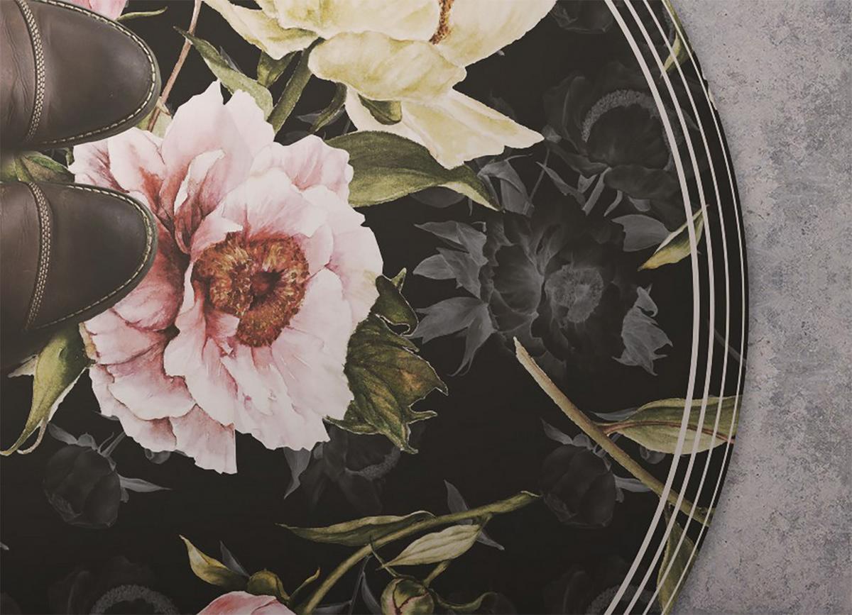 VINYL TEPPICH Ø100 cm Rosen - Hellrosa/Schwarz, Kunststoff (100/100cm) - TULUP