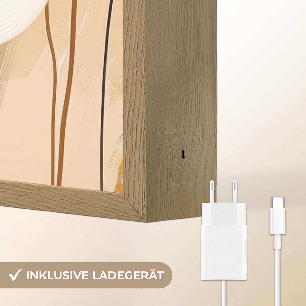 WANDLEUCHTE MIT AKKU Blumen - Abstrakt - Beige - Strichzeichnung 40x60 cm - Sandfarben, Holzwerkstoff (40/60/8cm) - OnlyWow