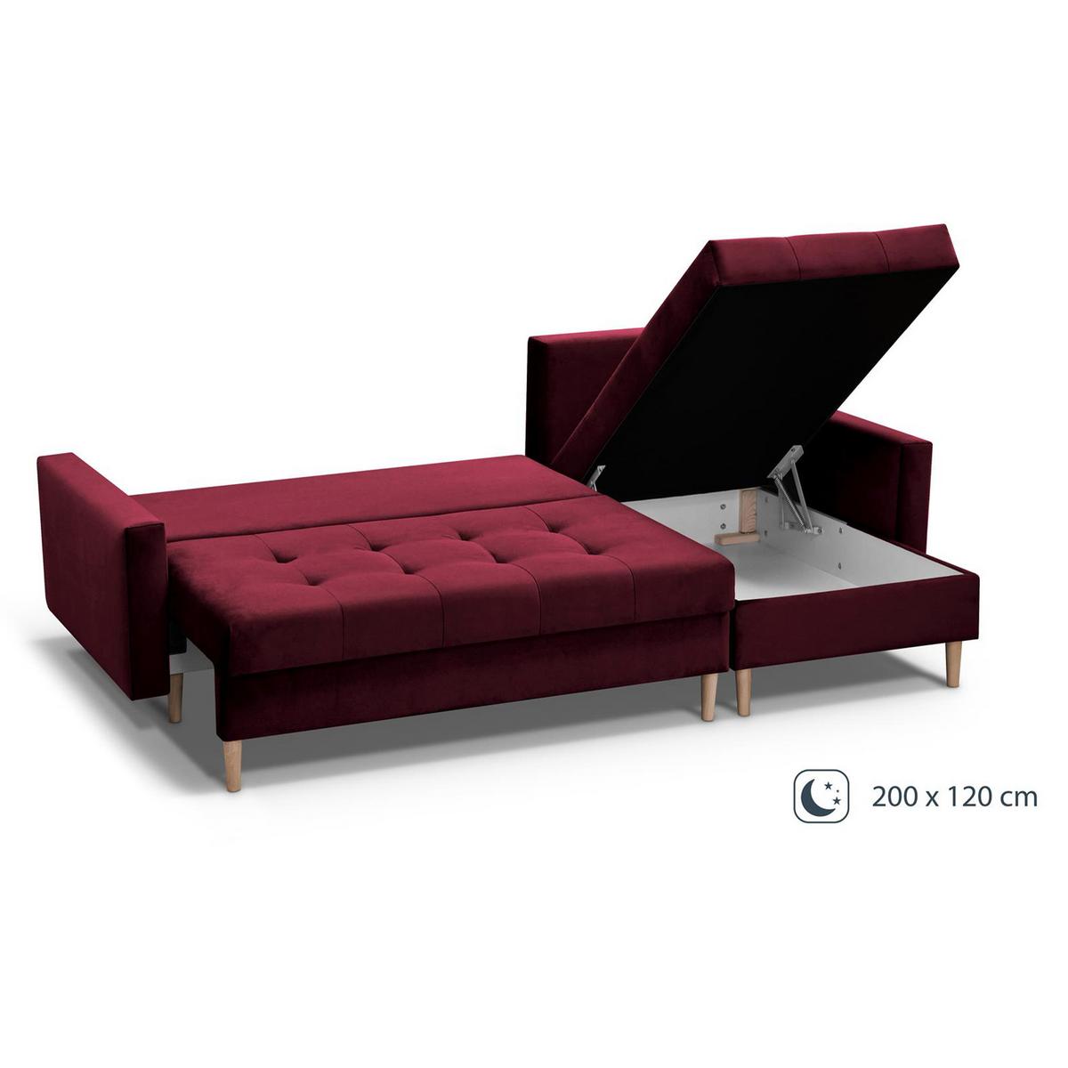 ECKSCHLAFSOFA Halant mit Bettkasten, universelle Ottomane, Veloursstoff, Bordeaux - Bordeaux, Textil (220/140cm) - Beautysofa