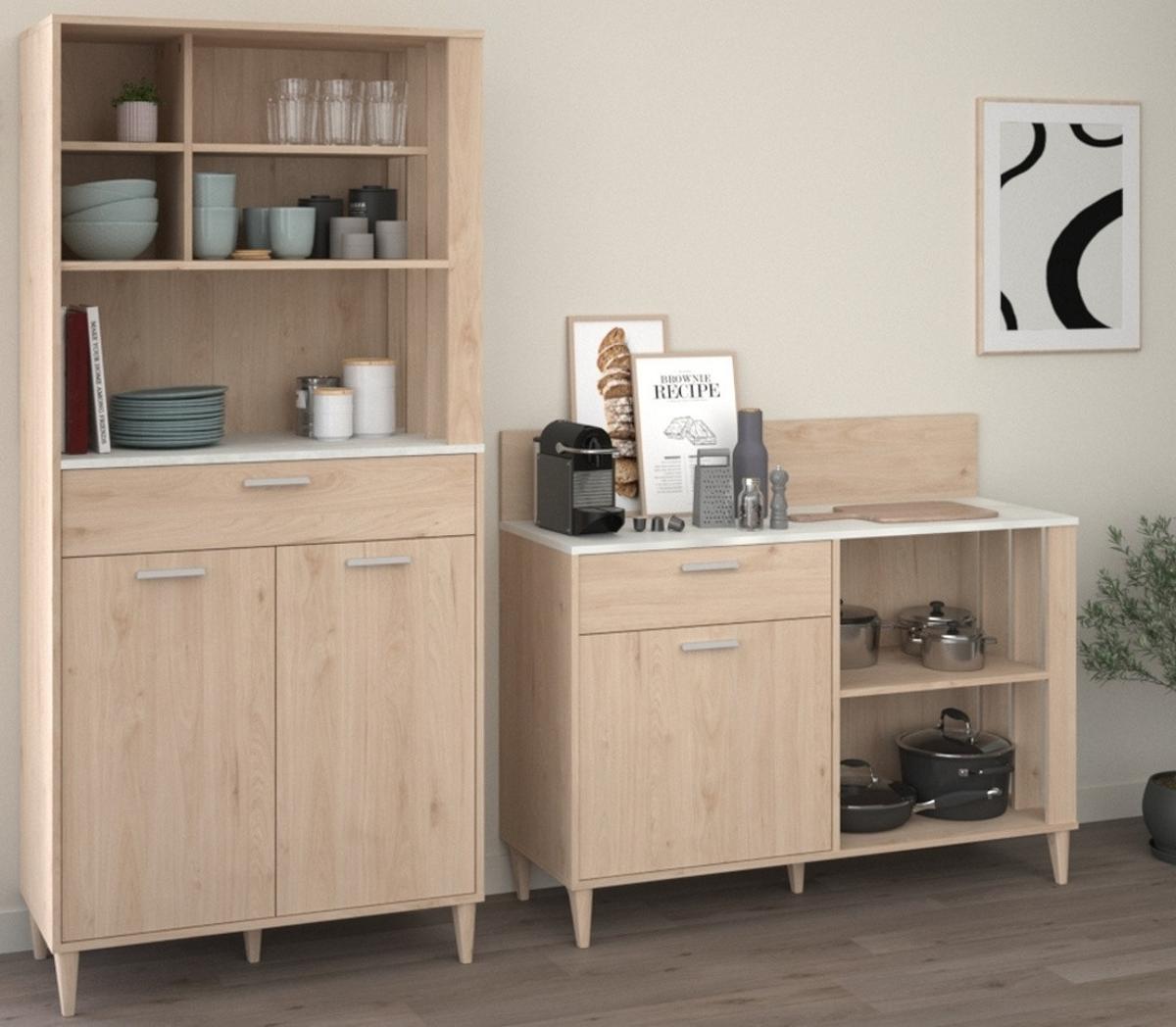 BUFFET Küche Eiche, grau 84 cm Buffetschrank mit viel Stauraum - Eichefarben/Grau, Holzwerkstoff (84/182/41cm) - Parisot Meuble