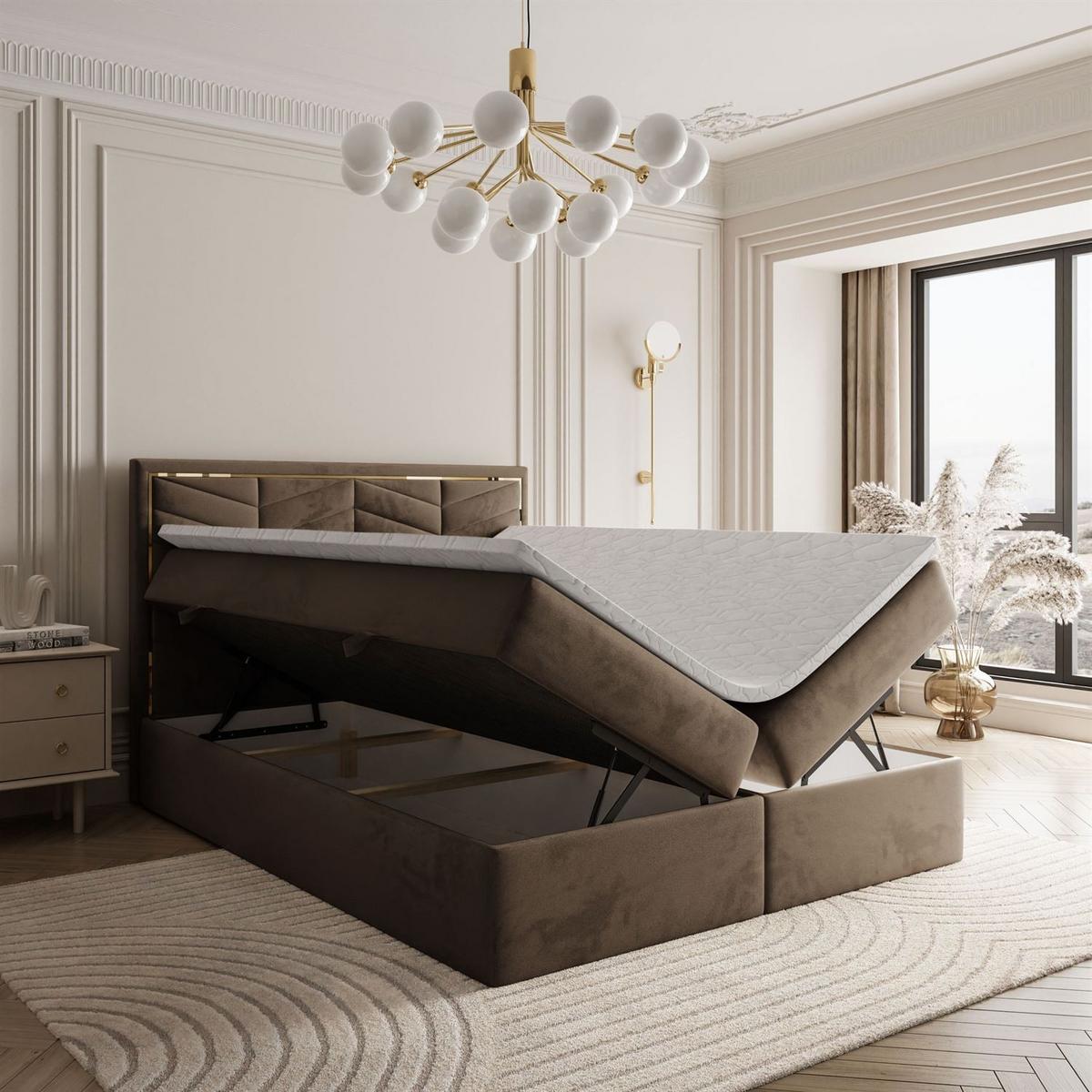 KONTINENTALBETT AURORA 180x200 mit Bettkasten Royal Velvet 196 - Braun, Textil (180/200cm) - Lookway