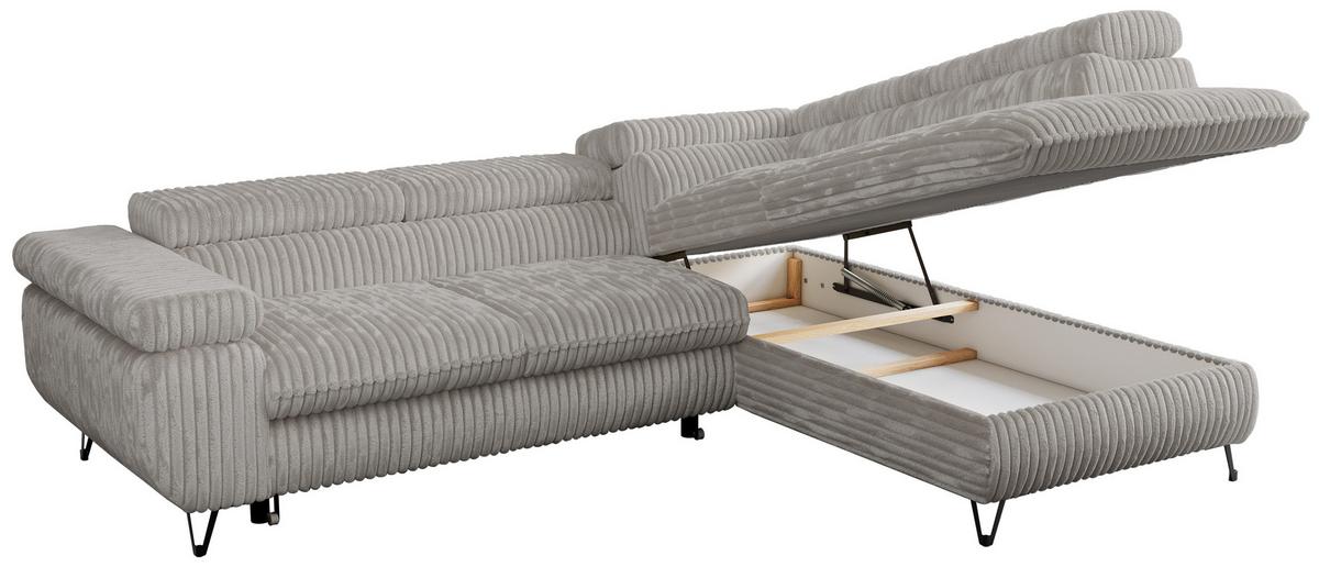 ECKSOFA PEDRO L Hellgrau Cord - Rechts Seite - Hellgrau/Schwarz, Textil/Metall (273/208cm) - MKS