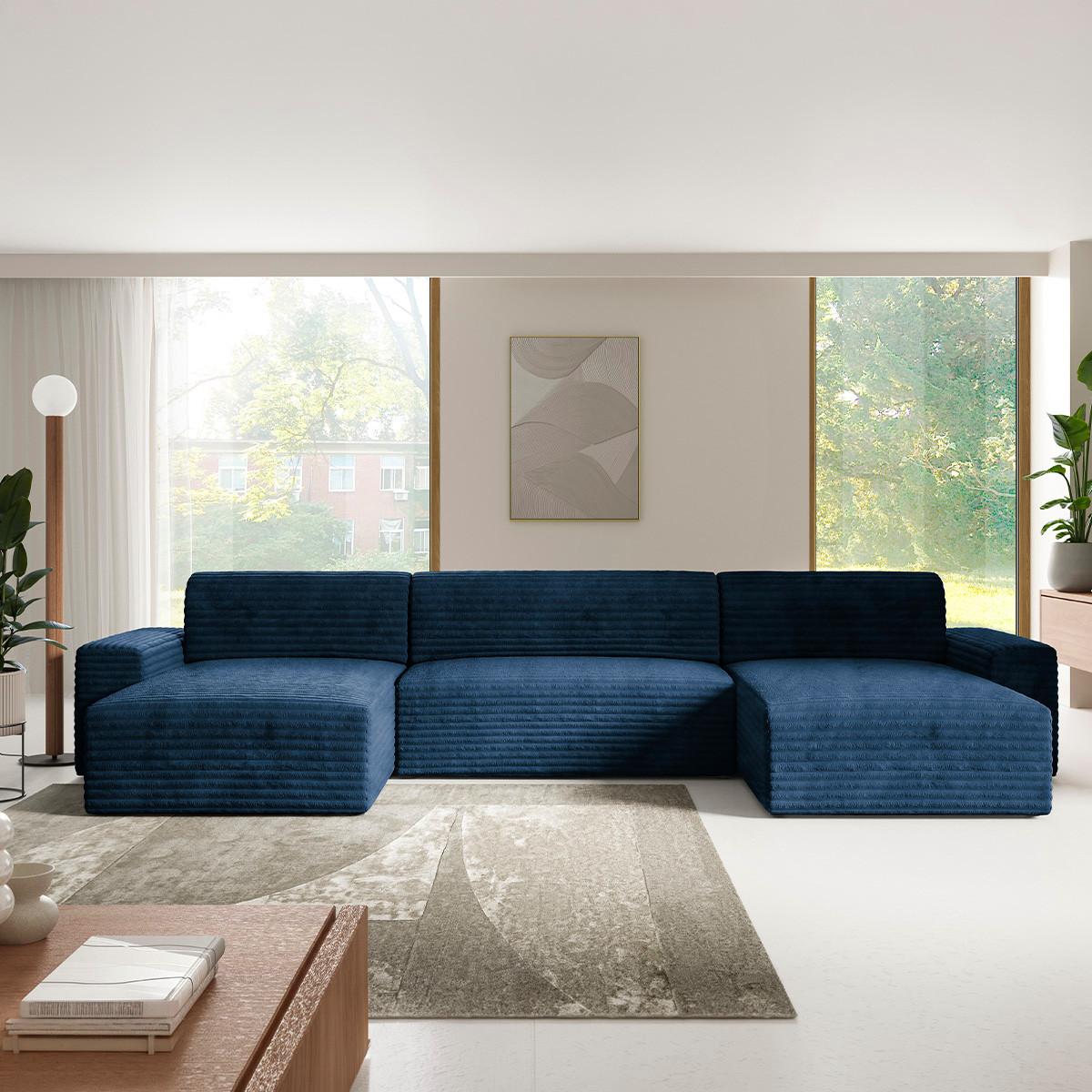 PANORAMASOFA Fabio 5 Sitzplätze Dunkelblau - Blau, Holz (405/82/185cm) - Petits-meubles