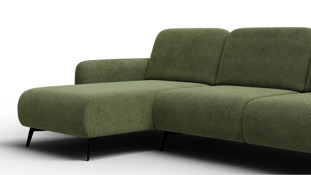 ECKSOFA FEBE 4-Sitzer links, olivgrün - Schwarz/Olivgrün, Holz/Textil (264/157cm) - Wozimo