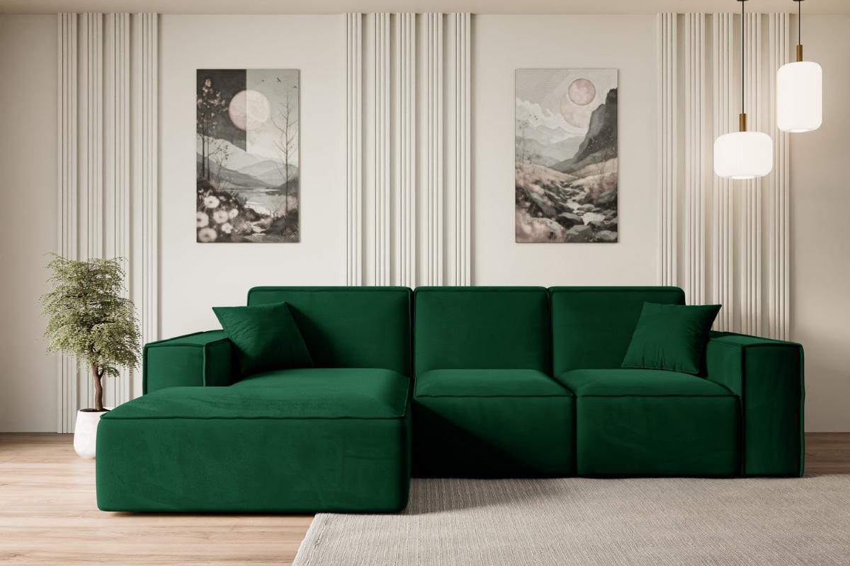 ECKSOFA Ottomane Links SERRA-L - 266x169x80 cm Grün Velours - Schwarz/Grün, Holzwerkstoff/Kunststoff (165/266cm) - ALTDECOR