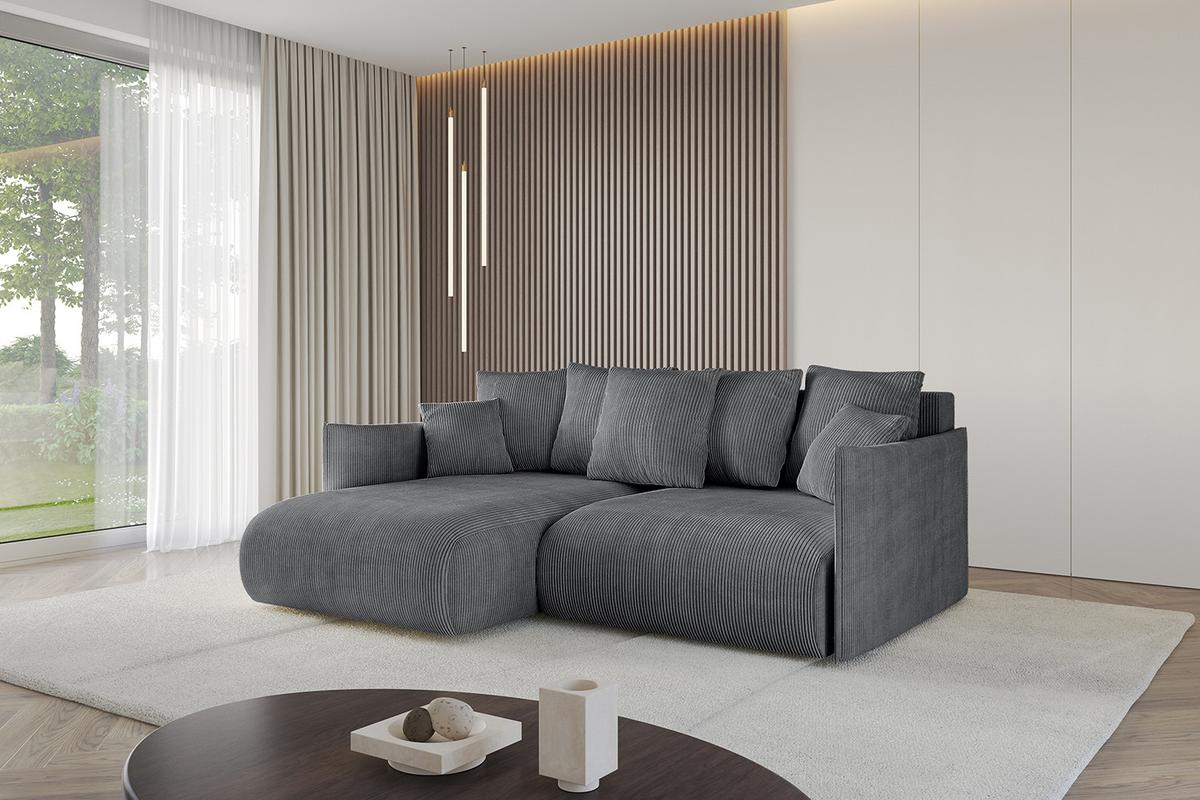 ECKSOFA Ottomane links ONESK-L 216x177x72 Dunkelgrau Cord - Dunkelgrau, Holzwerkstoff/Kunststoff (216/177cm) - ALTDECOR
