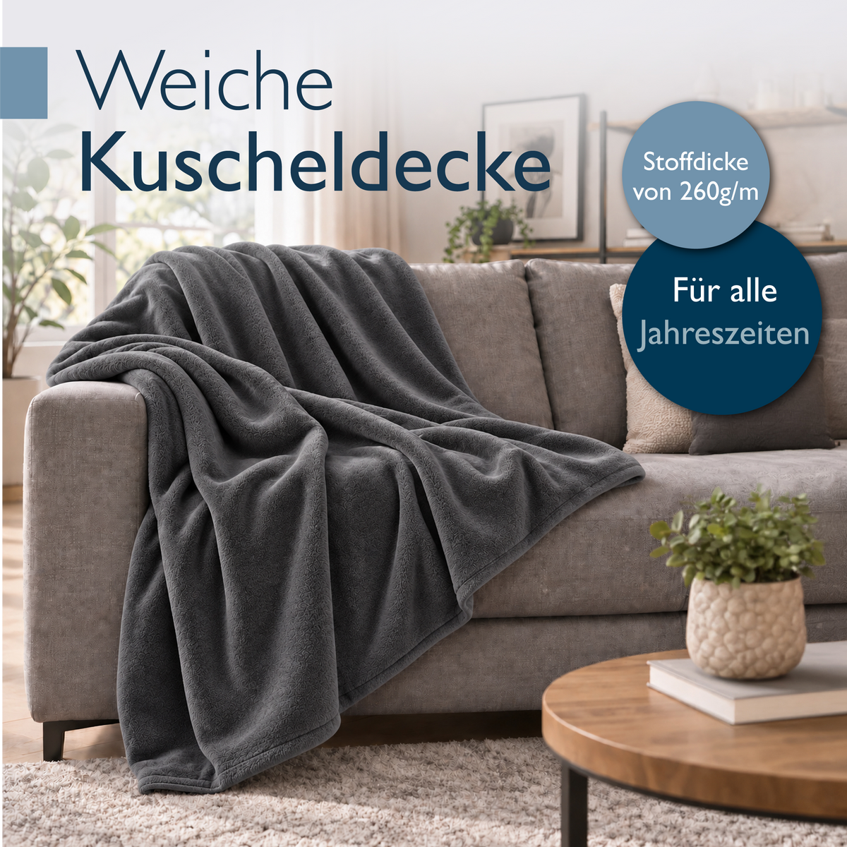 DECKE Aurelia 150/200 cm Anthrazit - Anthrazit, Textil (200/150cm) - Beautissu 