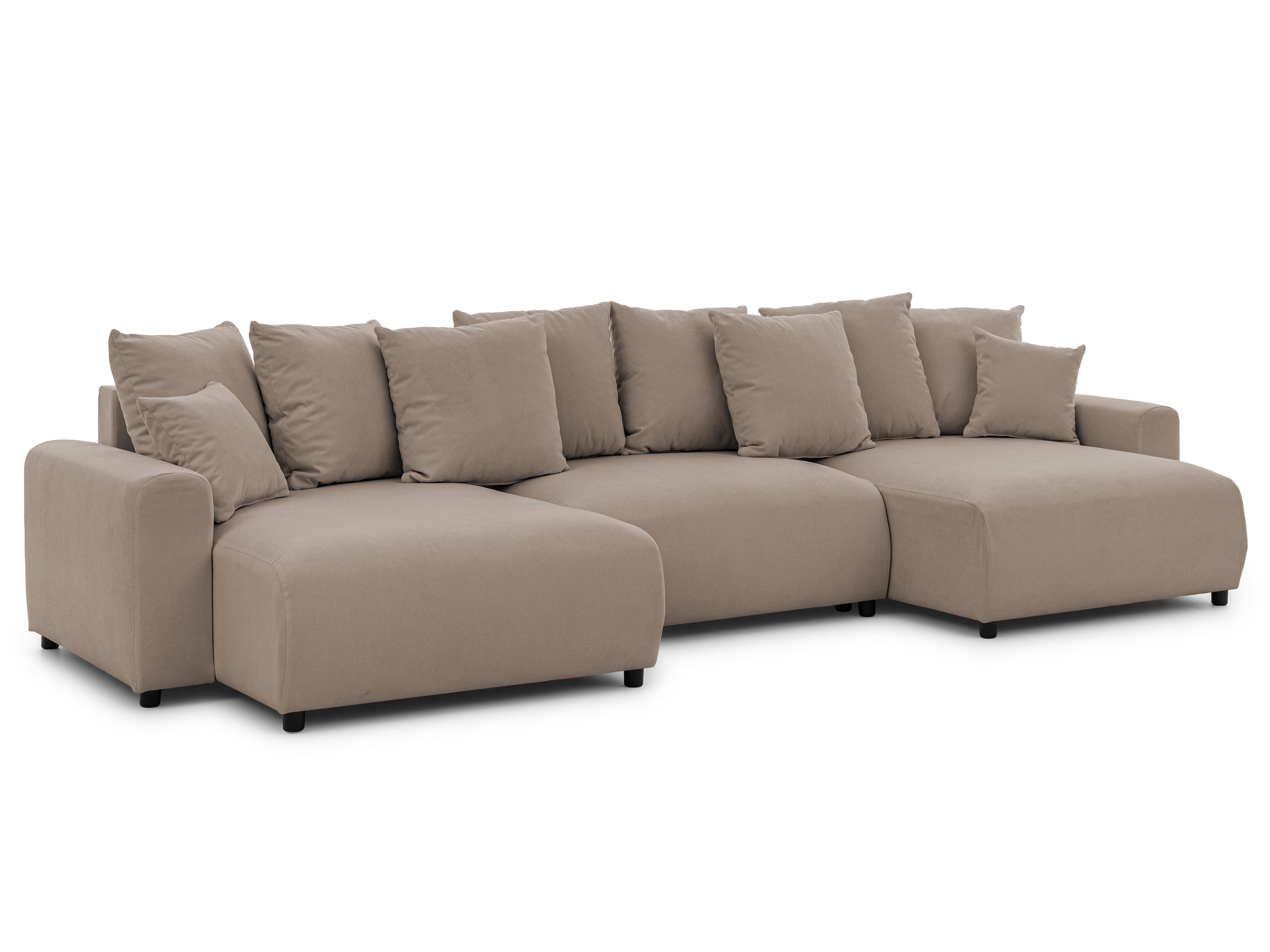 WOHNLANDSCHAFT Calma mit Schlaffunktion und Bettkasten im Bumpy-Design aus weichem Greige Webstoff - Greige/Schwarz, Holz/Textil (336/88/140cm) - S-Style