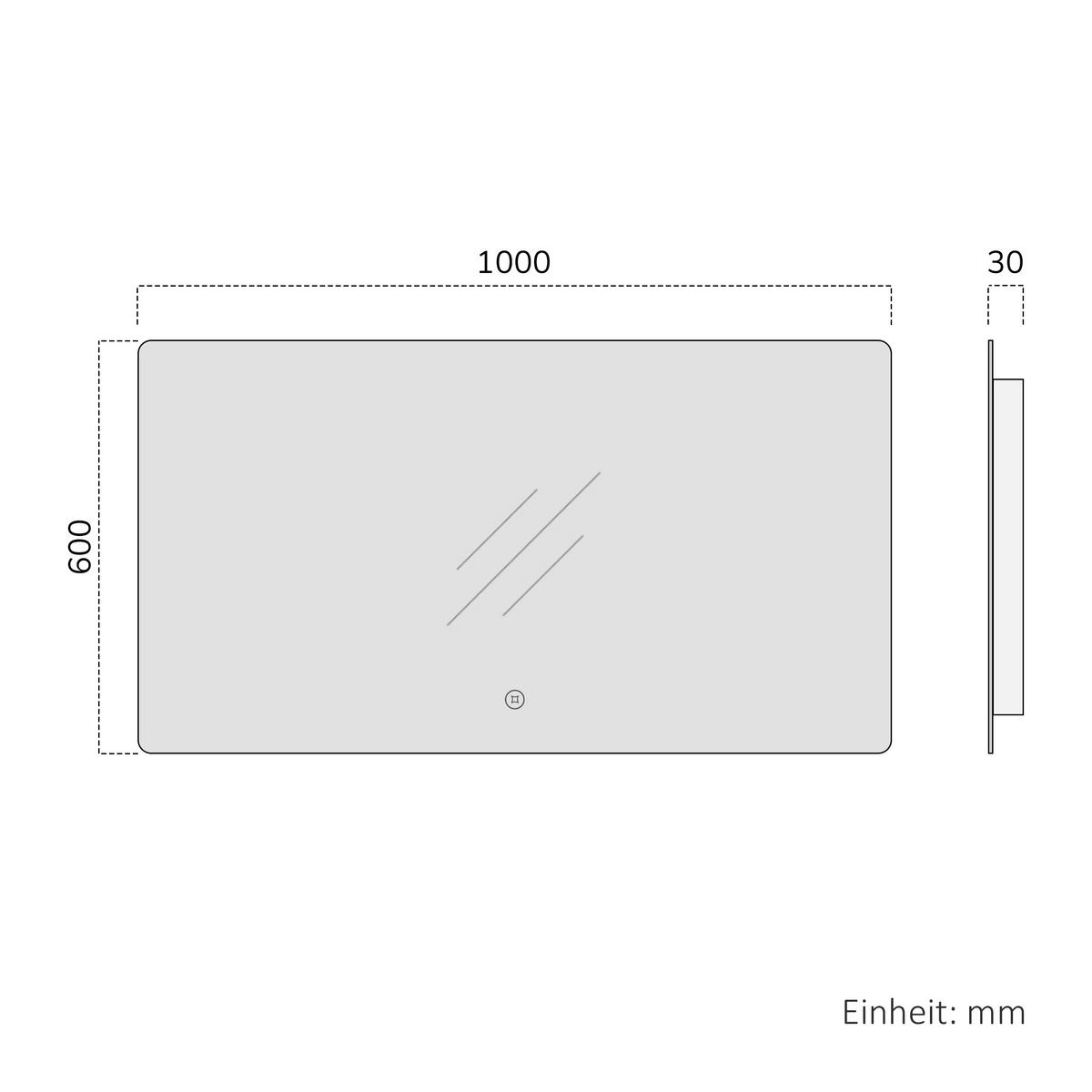 BADSPIEGEL LED abgerundet 3 Farbtemperaturen Touch-Schalter 100/60 cm - Transparent, Glas (100/60/3cm) - EMKE