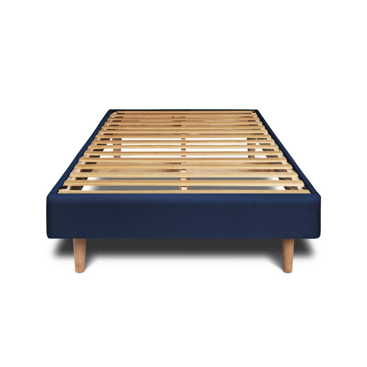 LATTENROST – Samtstoff – Bausatz zur Selbstmontage - 90x190 cm - Beige/Dunkelblau, Karton/Holz (90/190cm) - Sommeil de Plomb