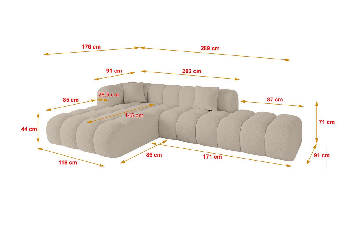 ECKSOFA Ottomane Links OLEA-L2 - 289x176x71 cm Beige - Hellbraun/Schwarz, Holzwerkstoff/Kunststoff (289/176cm)