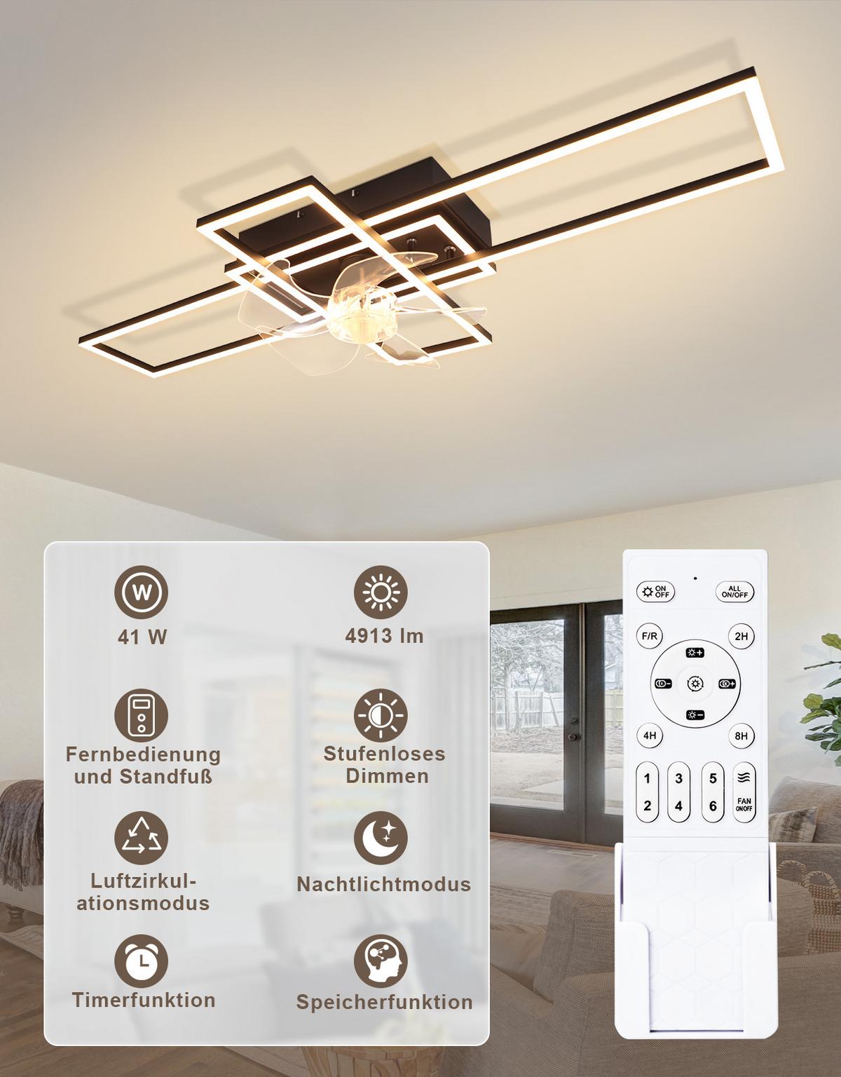 DECKENLEUCHTE mit Ventilator Neryn 94/42/15.5 cm - Schwarz, Kunststoff/Metall (94/42/15.5cm) - ZMH