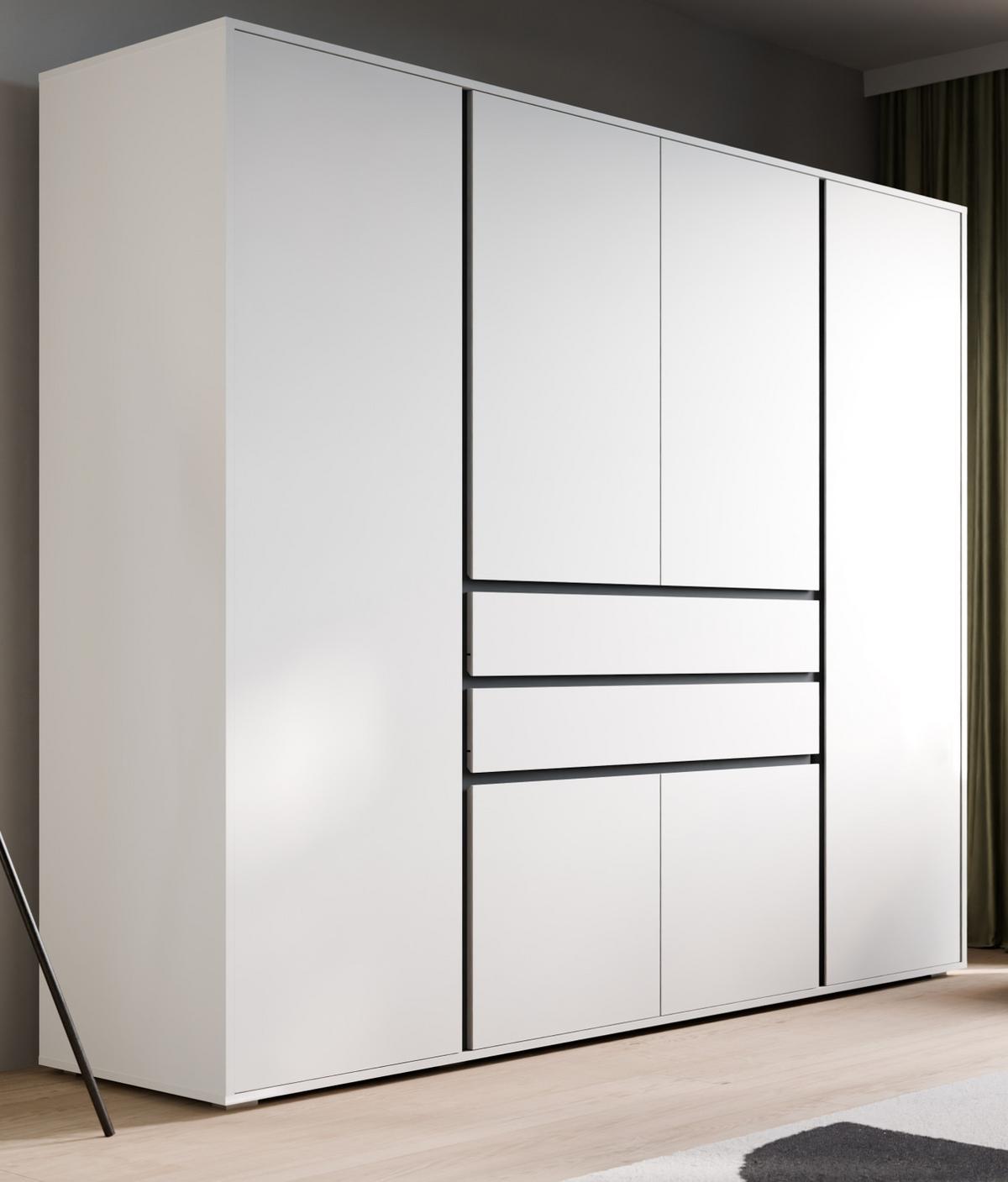 KLEIDERSCHRANK weiß, grau 197 x 194 cm, Drehtürenschrank 6-türig - Anthrazit/Silberfarben, Holzwerkstoff/Kunststoff (197/194/56cm) - Inn.Furn