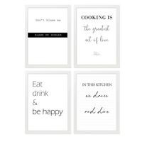 POSTER Set mit 4 Küchenzitate, Nachrichten A4 Weißer Rahmen - Weiß, Papier (29.7/3cm) - Nacnic