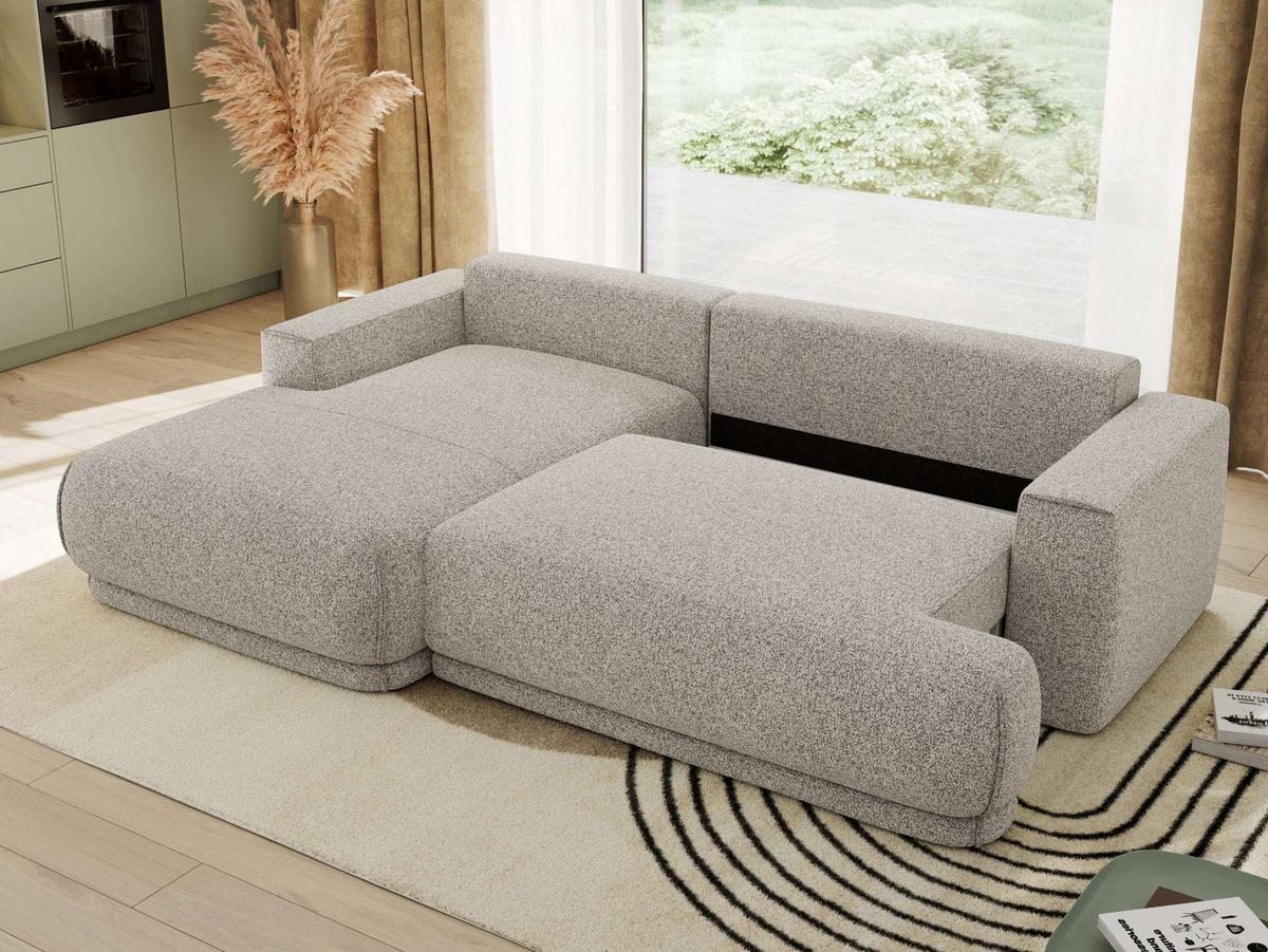 ECKSCHLAFSOFA RINA L Hellgrau Strukture - links - Hellgrau/Schwarz, Kunststoff/Textil (267/170cm) - MKS