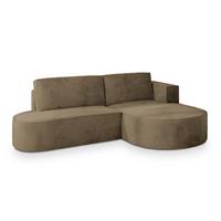 ECKSOFA CORTIO M R-S Beige Velours-Stoff mit Schlaffunktion - Beige/Grau, Holz/Kunststoff (265/174cm) - MASSENO