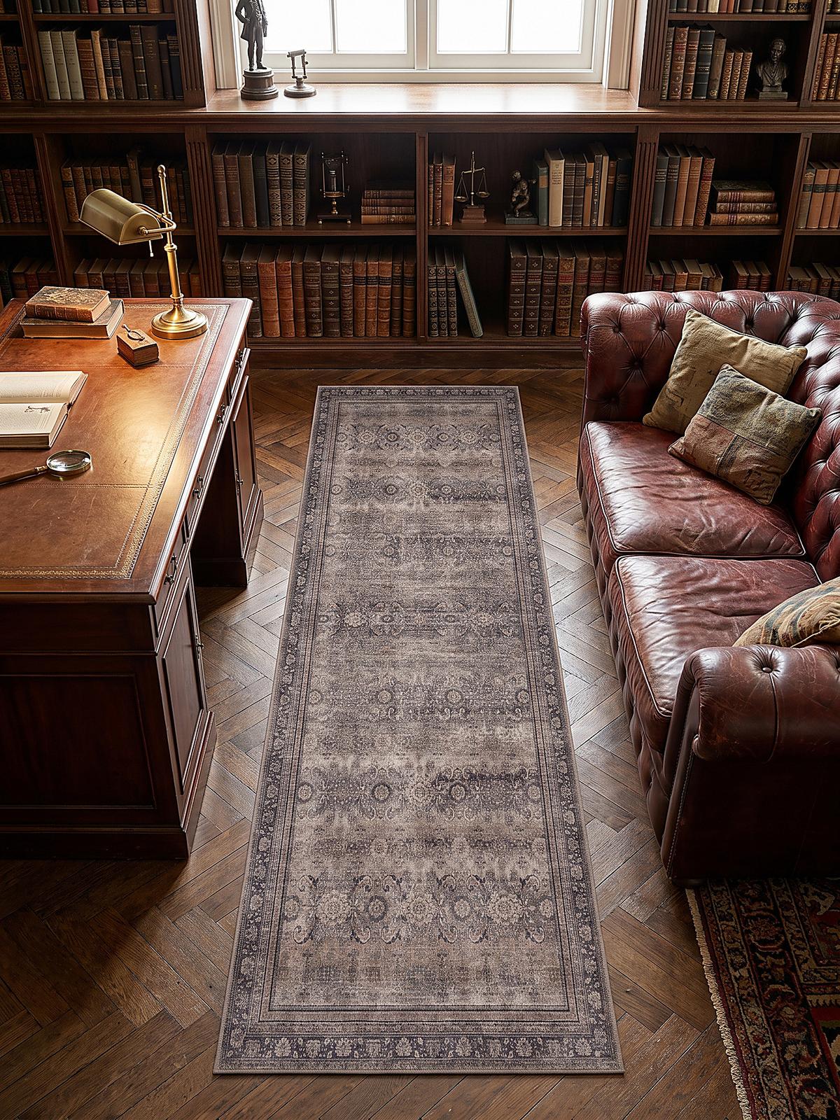 LÄUFER waschbar, mit floralen Ornamenten, VERNANTE in Braun-Grau, 80 x 250 cm - Braun, Textil (80/250cm) - KADIMA DESIGN