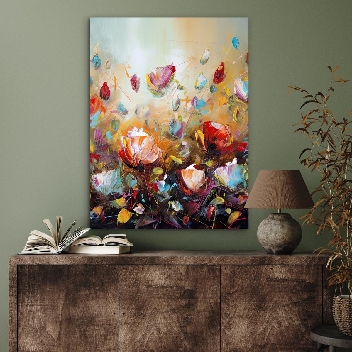 METALLBILD Blumen - Kunst - Natur - Ölgemälde 60x80 cm - Multicolor, Metall (60/80cm) - MuchoWow