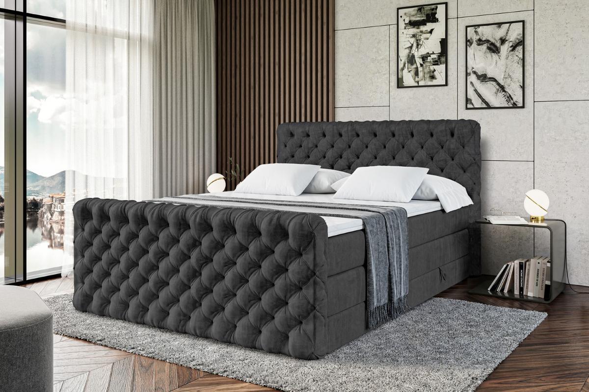 BOXSPRINGBETT BOXI8-Z KING - 140x200 - H3/H4 - Schwarz - Schwarz, Holzwerkstoff (140/200cm) - ALTDECOR
