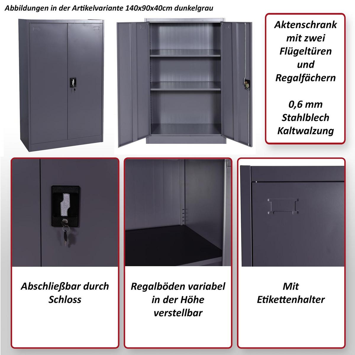 AKTENSCHRANK Grau - Grau, Metall (90/185/40cm) - MCW