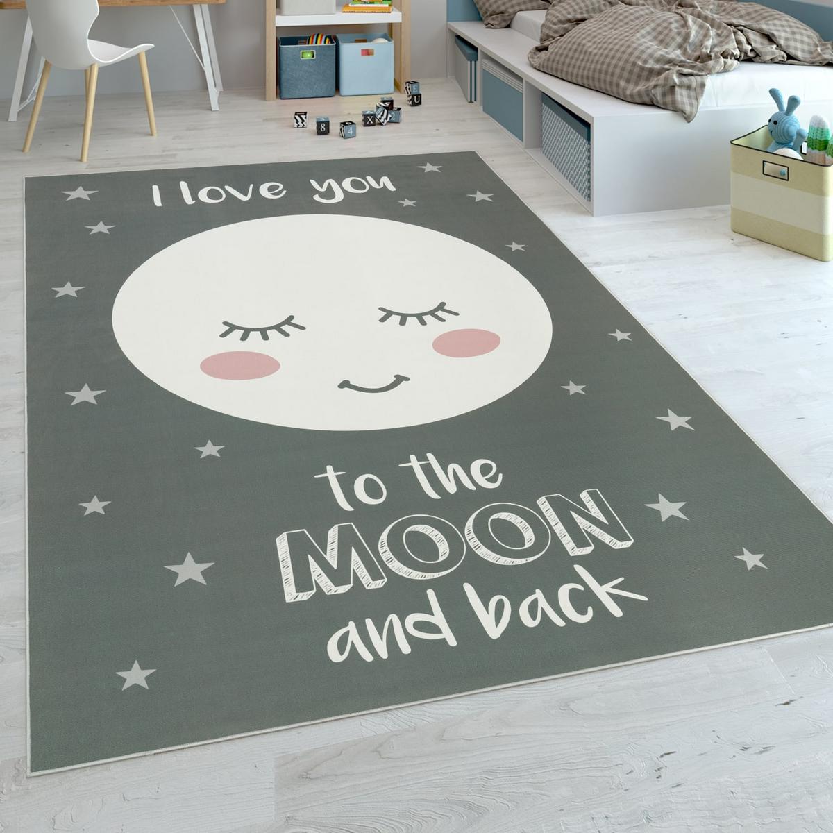 KINDERTEPPICH, mit Mond-Motiv, Grau, 80 x 150 cm - Grau, Textil (150/80cm) - KADIMA DESIGN