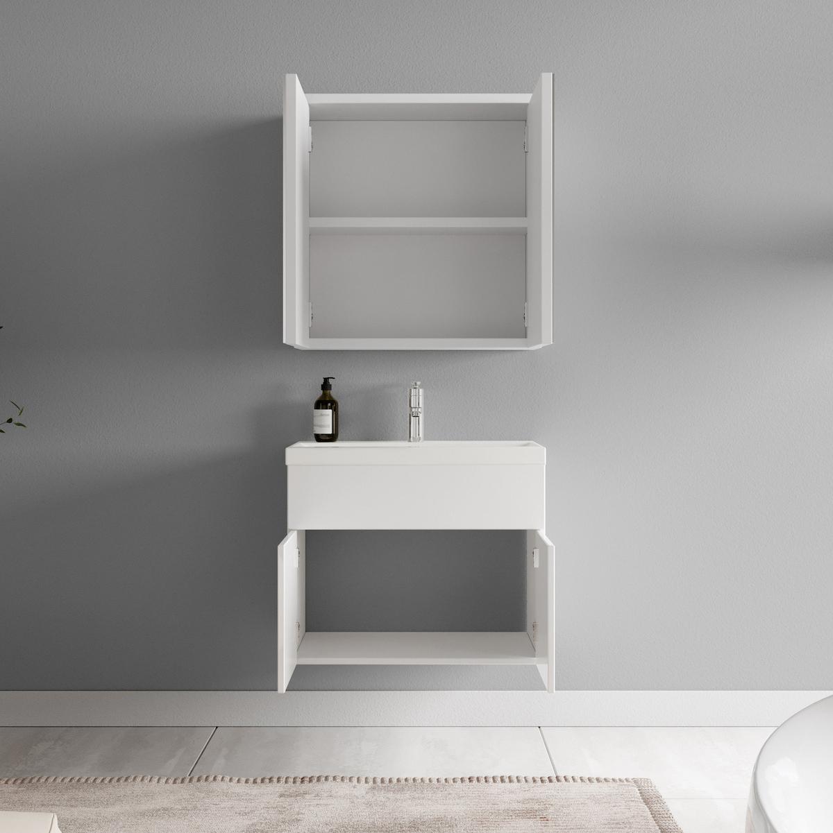 BADMÖBEL-SET Montreal 3 Teile Weiß Hochglanz - 60 x 35 x 51 cm - Weiß, Holz (60/53/35cm) - Badplaats