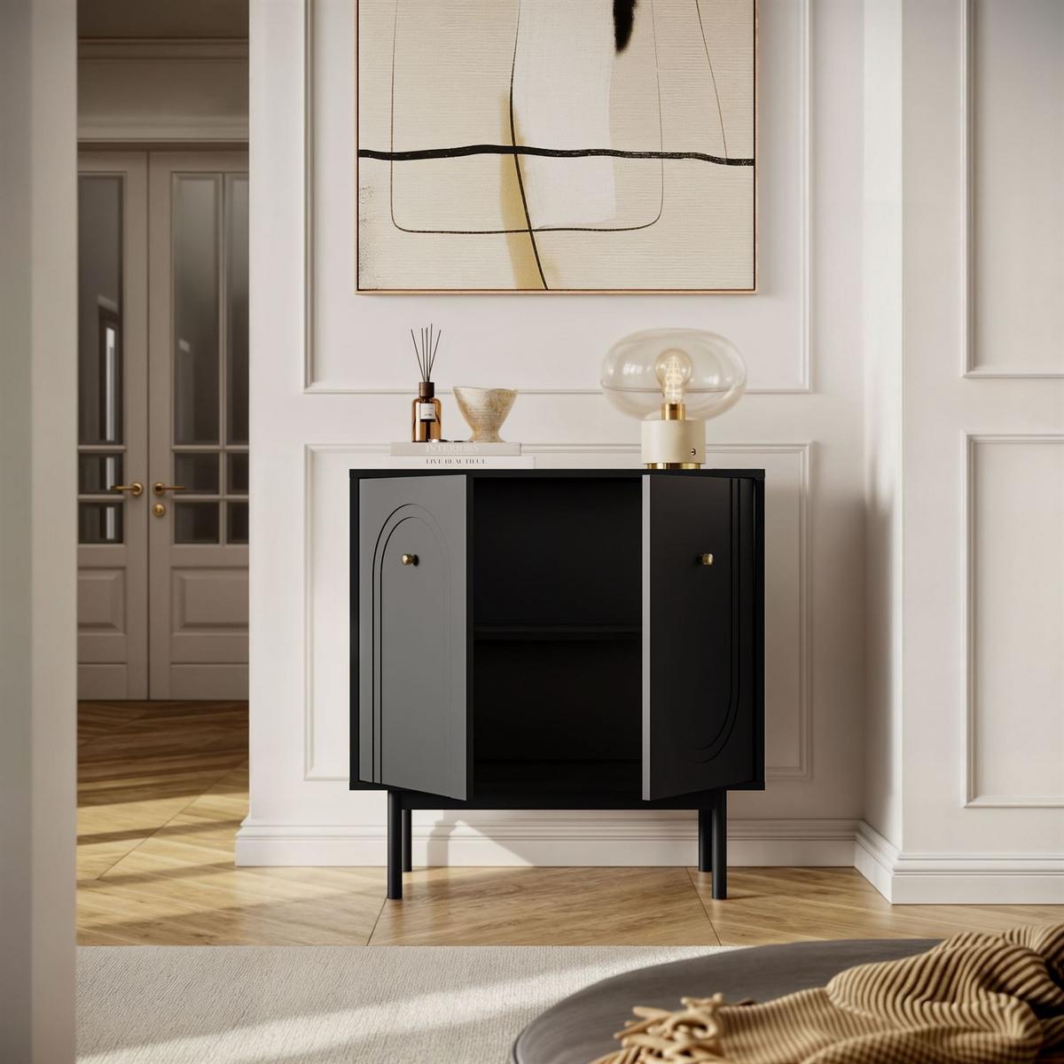 KOMMODE LIBERTY 2D auf Holzbeinen schwarz - Schwarz, Holzwerkstoff (79/82/39cm) - Lookway