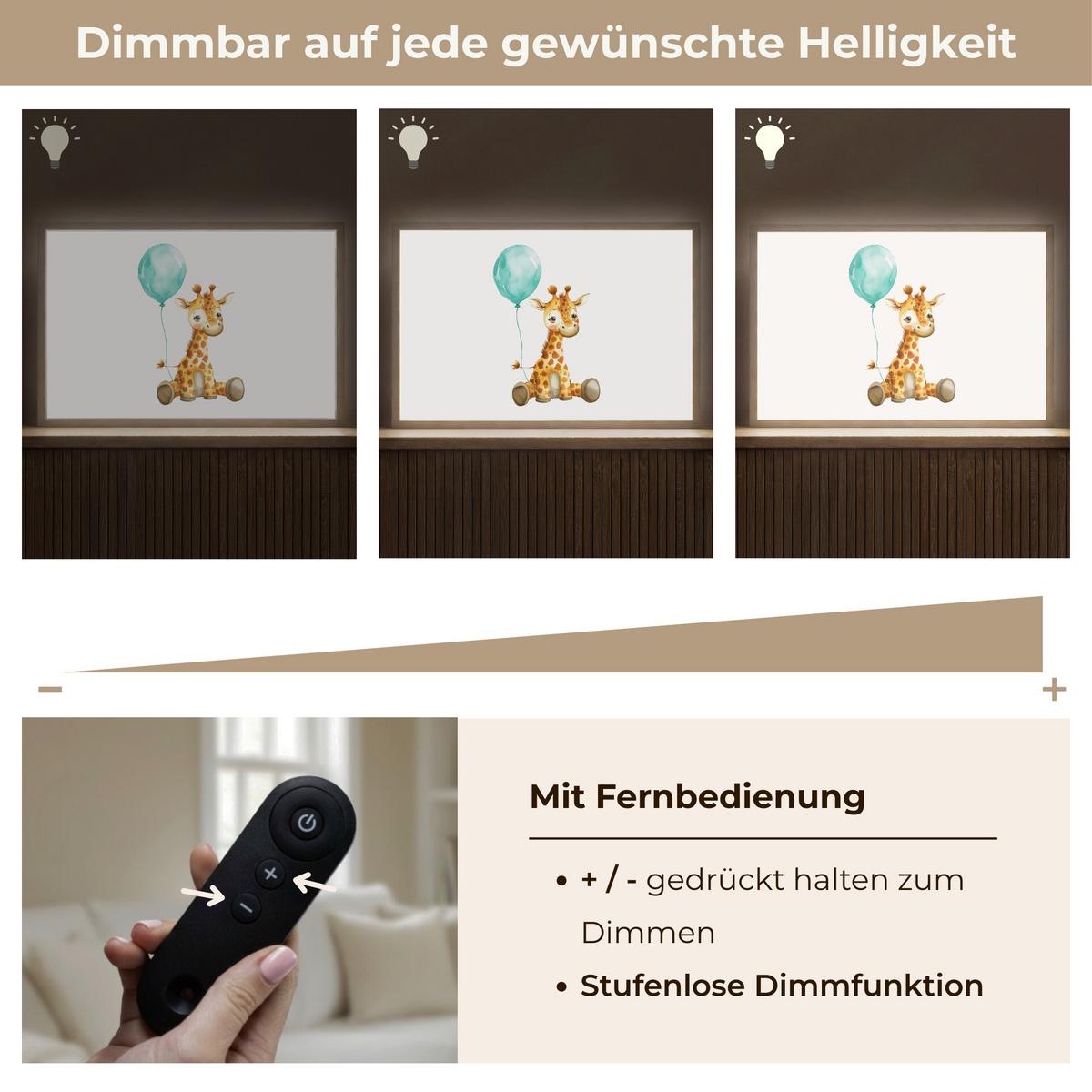 WANDLEUCHTE MIT AKKU Giraffe - Baby - Tiere - Blauer Ballon 60x40 cm - Weiß, Holzwerkstoff (60/40/8cm) - OnlyWow