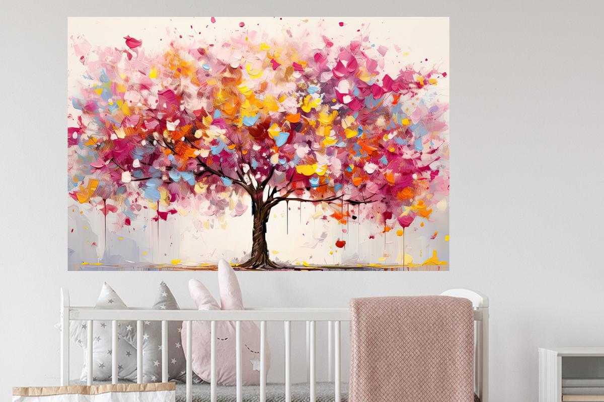 WANDTATTOO Aquarell - Baum - Kunst - Abstrakt Wandsticker 120x80 cm - Multicolor, Kunststoff (120/80/0.1cm) - MuchoWow